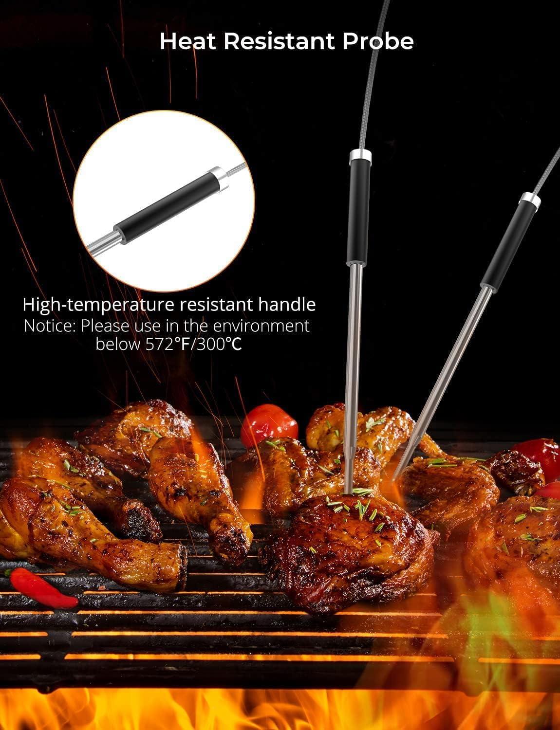 imageGovee Bluetooth Meat Thermometer Wireless Meat Thermometer for Smoker Oven Digital Grill Thermometer with 6 Probes Timer Mode Smart LCD Backlight BBQ Thermometer for Cooking Turkey Fish BeefRed
