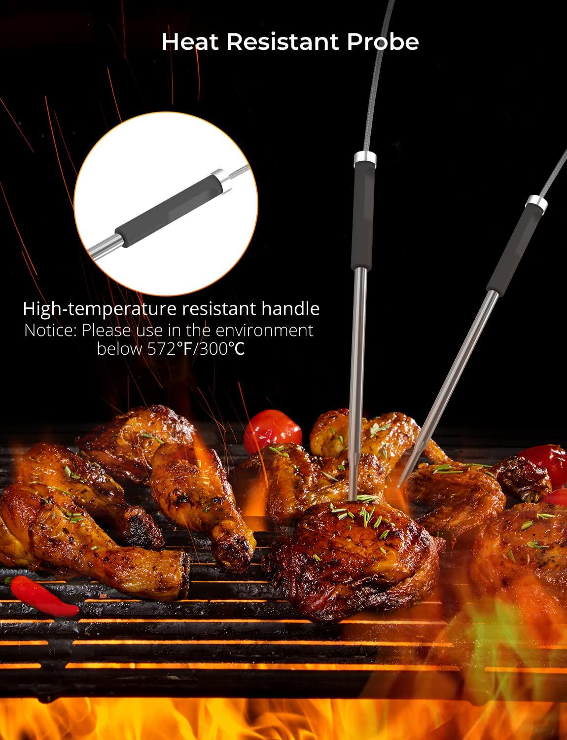 imageGovee Bluetooth Meat Thermometer Wireless Meat Thermometer for Smoker Oven Digital Grill Thermometer with 6 Probes Timer Mode Smart LCD Backlight BBQ Thermometer for Cooking Turkey Fish BeefBlack