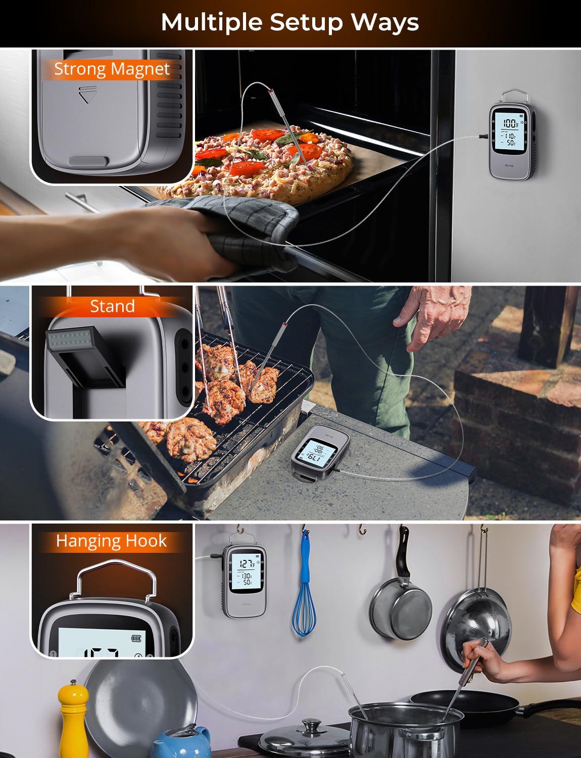 imageGovee Bluetooth Meat Thermometer Wireless Meat Thermometer for Smoker Oven Digital Grill Thermometer with 6 Probes Timer Mode Smart LCD Backlight BBQ Thermometer for Cooking Turkey Fish BeefSilver