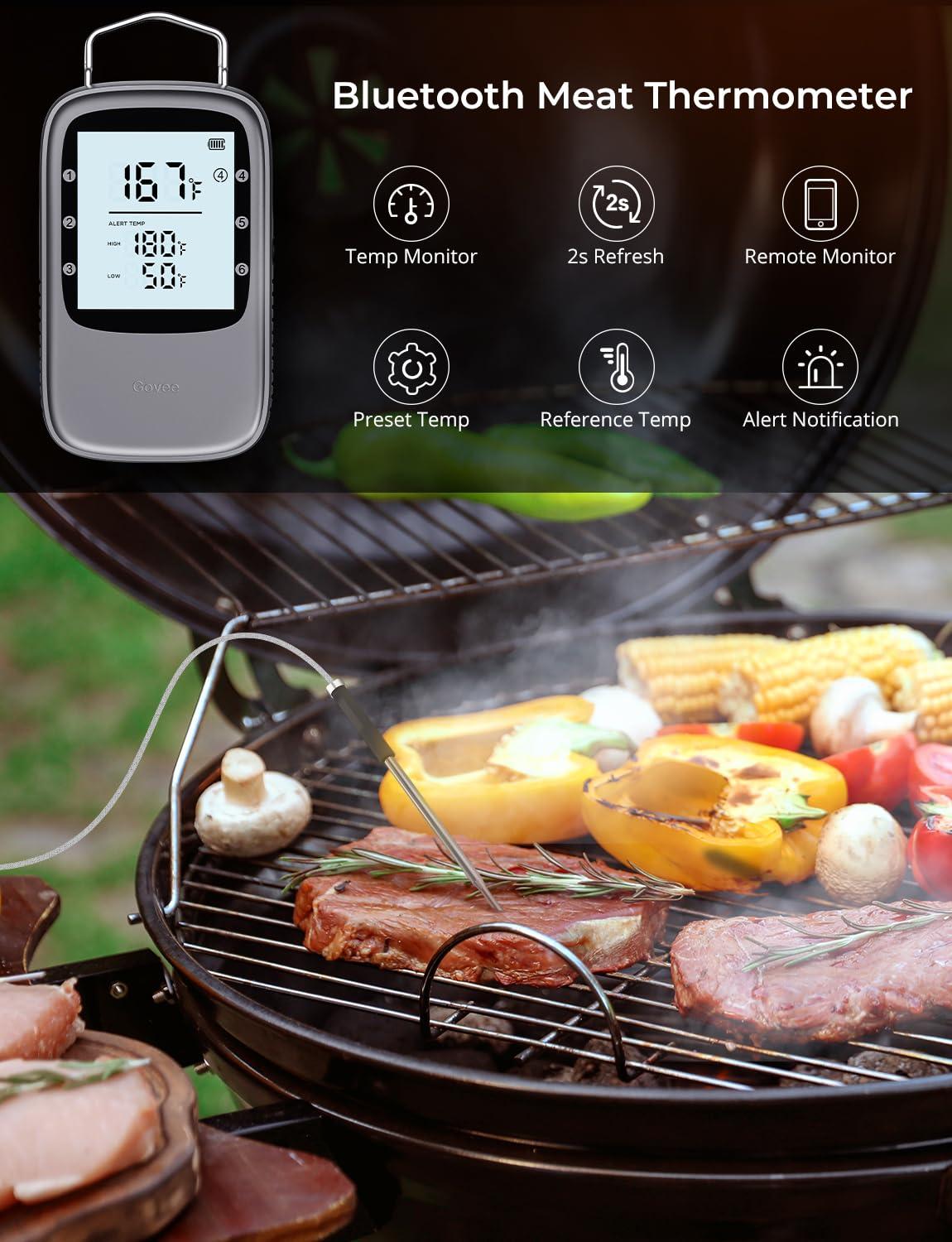 imageGovee Bluetooth Meat Thermometer Wireless Meat Thermometer for Smoker Oven Digital Grill Thermometer with 6 Probes Timer Mode Smart LCD Backlight BBQ Thermometer for Cooking Turkey Fish BeefSilver
