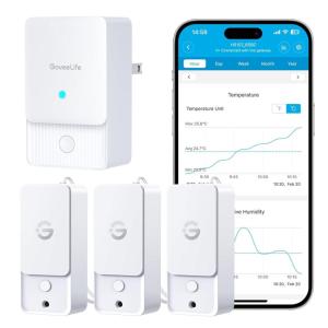image:imageGoveeLife Indoor WiFi Thermometer Hygrometer 3Pack Smart Humidity Temperature Sensor with IP 65 Waterproof App Notifications 2Year Free Data Storage Export Temperature Humidity for Home Patio1 Gateway  3 Sensors