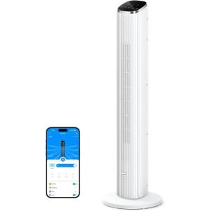 image:imageGoveeLife Black Tower Fan for Bedroom 36 Smart Floor Fan with AppVoice Control Temperature Sensor 5 Modes 8 Speeds25fts 29dB Quiet Oscillating Fan for Office 24H Timer Auto CoolingWhite