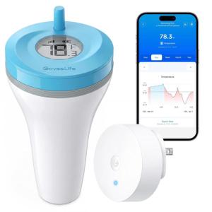 image:imageGoveeLife Smart Wireless Pool Thermometer P2 with WiFi Gateway Easy Read Floating Digital Water Thermometer with IP68 Waterproof App Notification Alerts Data Export for Swimming Bath Pond Blue